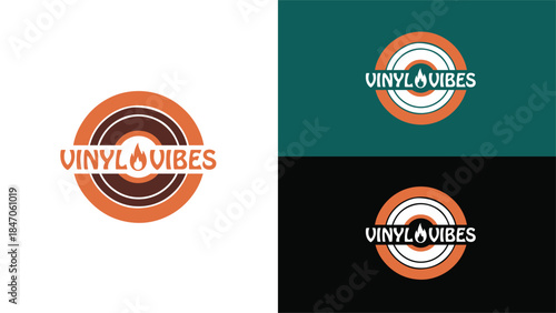 Vinyl Vibes Retro Music Logo with Vinyl Record Design
