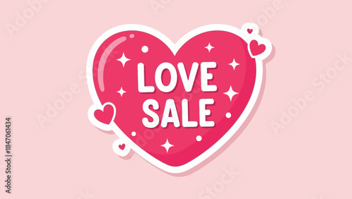 A pink heart with 'love sale' surrounded by smaller