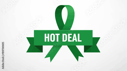 Green ribbon banner with hot deal text on white