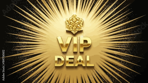 Golden vip deal with crown emblem on black background