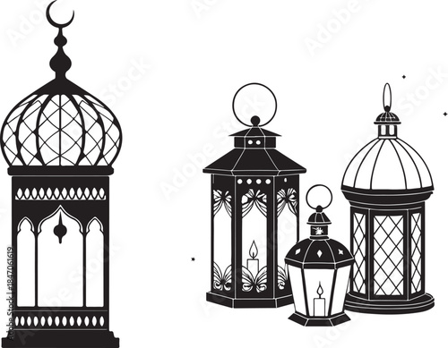 Vector illustration of an antique golden birdcage and vintage lamp silhouette symbolizing freedom from being trapped in a metal prison