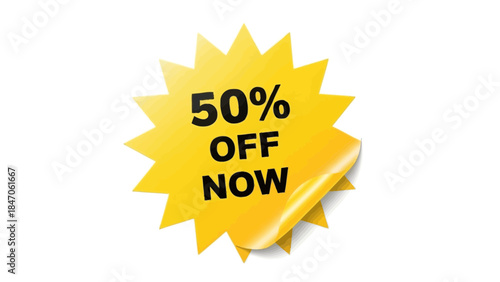 Discount badge with 50 percent off text now on white
