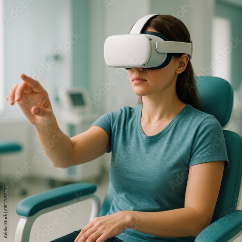 VR Cognitive and Motor Therapy Session with Therapist and Patient, Digital Rehabilitation for Mental Health and Neurorehab Treatment Concept