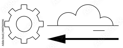 Cloud computing concept. Linked gear and cloud with directional arrow cloud computing processes, data transfer, and workflow integration. For technology, IT systems, process optimization, cloud