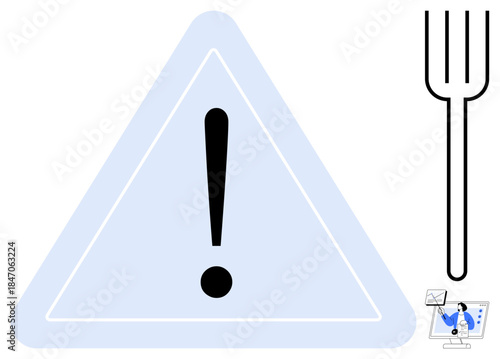 Cybersecurity concept. Cybersecurity through warning sign and symbols of digital threats and protection. Cybersecurity safeguards data and online activities. For tech, safety, privacy, business