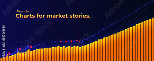 Financial Growth Stock Market Graphic, Economy Trade Graph, Data Chart Business Development Strategy Finance, Invest Background Concept, Global Digital Sale Analysis, Year Plan. Vector Illustration