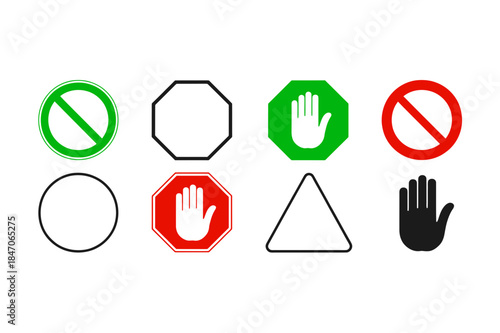 Red green stop go and warning icons set