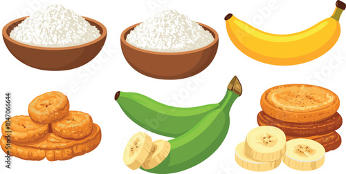 Set of fresh fruits vegetables and nuts isolated on white background for healthy food concept