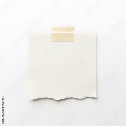 Torn Paper Note with Tape on White Background
