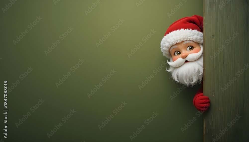 Obraz premium Cute Santa Claus peeking from the side of the image 