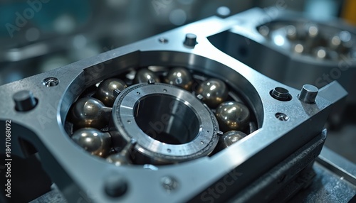 Wallpaper Mural High precision steel ball bearings in metal housing. Tiny spheres arranged in circular pattern. Shiny metal components assembled in machinery part for smooth rotation. Torontodigital.ca