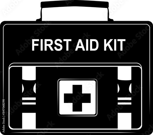 First aid kit. A suitcase with medical supplies for first aid in cases of injuries, cuts, burns, and other emergencies. Medical assistance in an emergency.