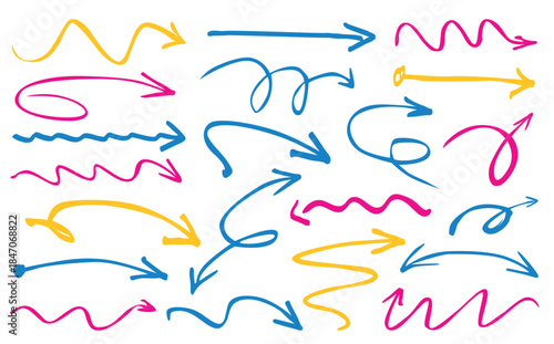 Set of colour arrows. Hand-drawn arrows designed for presentations and workflow.