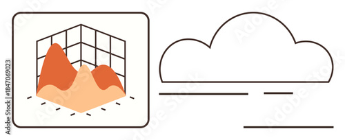 3D grid chart with peaks representing data insights near cloud concept. Ideal for analytics, technology, storage, cloud computing, big data, machine learning, future innovation. Simple flat metaphor