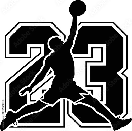Basketball Dunk Silhouette Number 23 Sports Vector Illustration