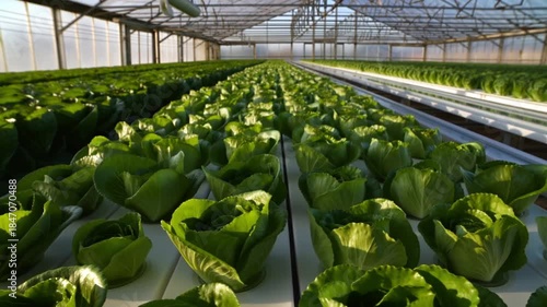 Inside a greenhouse, rows upon rows of vibrant green lettuce flourish Stock Video