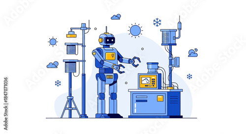 A cutting-edge robot analyzing weather conditions in a sophisticated laboratory setting