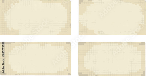 Vintage tile grid icon vector—four beige parchment-style layouts with subtle spatial patterns for puzzles, design, and fantasy visuals