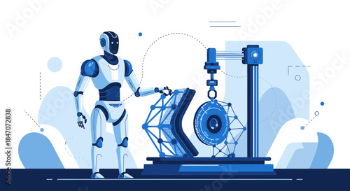 Automated manufacturing process controlled by an advanced robot in a modern factory setting