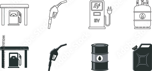 Fuel station and gasoline pump illustrations