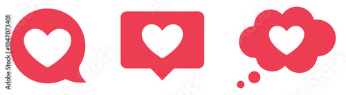 red heart speech bubble icon set