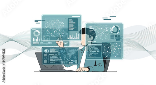 Data driven decisions: An illustration of a data scientist working on complex visual information