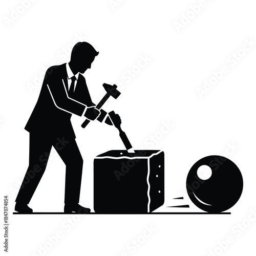 Businessman breaking box isolated on white background, Vector