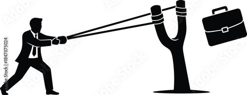 Businessman pulling a lever to lift a briefcase isolated on white background, Vector