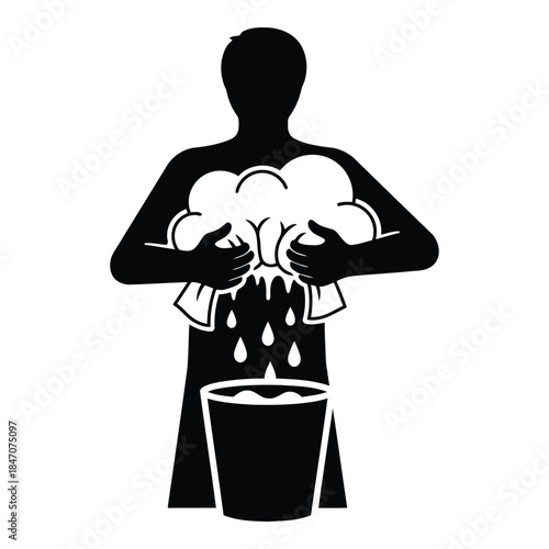 Person washing clothes by hand isolated on white background, Vector