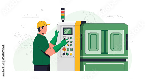Factory worker operates modern industrial machinery with precision and expertise in manufacturing