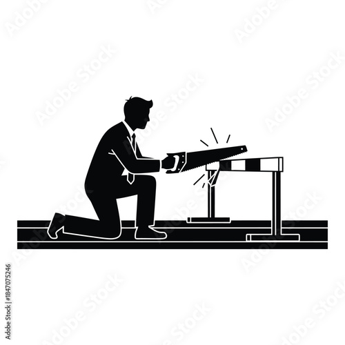 Businessman working on saw isolated on white background, Vector