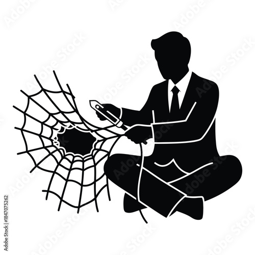 Businessman examining web isolated on white background, Vector