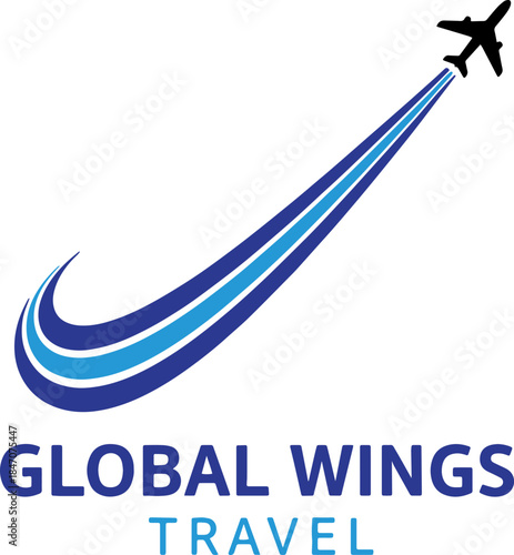 Global Wings Travel Logo Airplane Aviation Tourism Brand Vector