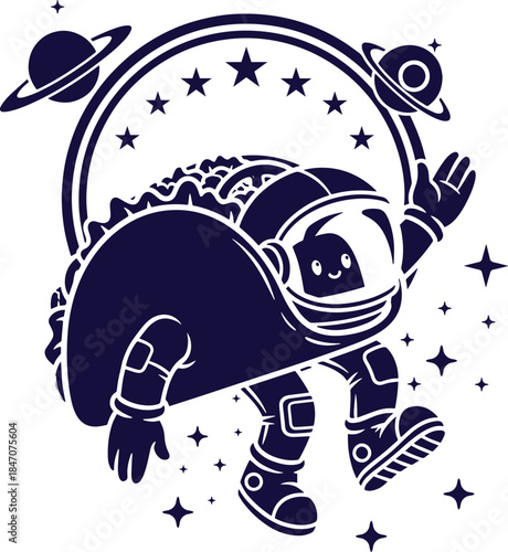 Space Astronaut Taco Vector Funny Food Cosmic Illustration Design