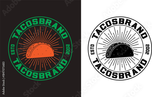 Taco Restaurant Logo Badge Vintage Mexican Food Brand Vector