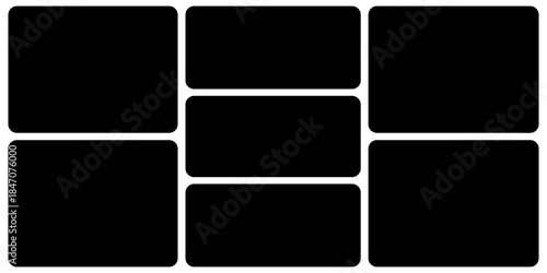 Template photo collage 7 pictures empty style black color for moodboard, album, bendo modern graphic design elements