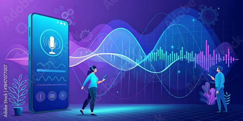 Digital Voice Assistant, AI Sound Wave & Speech Recognition Concept
