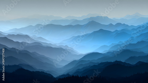 Abstract Blue Mountain Layers Landscape Background