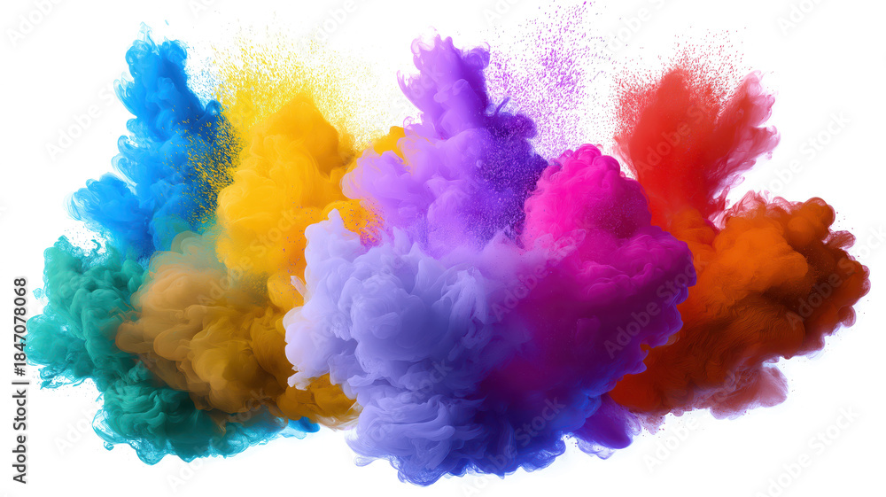 Fototapeta premium Colorful abstract powder explosion isolated on transparent background.