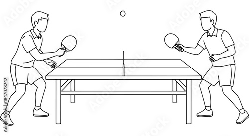 Two men playing table tennis game on a table Vector