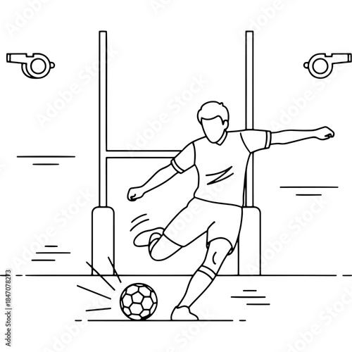 Soccer player kicking a ball towards the goal Vector