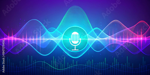 Digital Voice Assistant, AI Sound Wave & Speech Recognition Concept