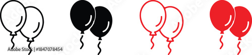 red black balloon icons set vector illustration birthday celebration logo set art