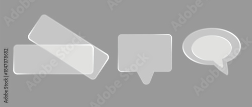 A set of three transparent gray callout boxes and speech bubbles for ui design