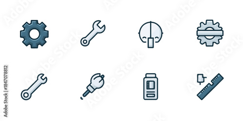 Collection of mechanical tools and equipment icons