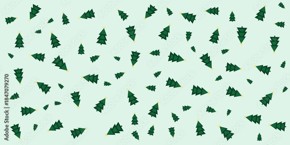 Fototapeta premium Green Christmas Tree Seamless Pattern with Minimalist Evergreen Icons on Light Background