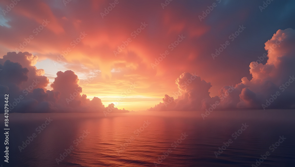 Naklejka premium Sunset over Ocean Waves.