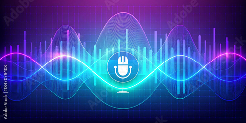 Digital Voice Assistant, AI Sound Wave & Speech Recognition Concept