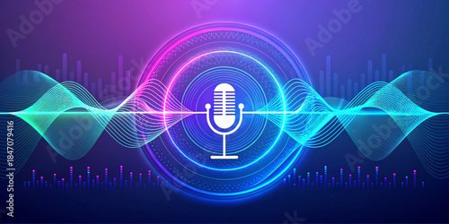Digital Voice Assistant, AI Sound Wave & Speech Recognition Concept