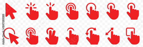 Hand pointer icon filled flat sign concept for web design. Click icon Concept. Click here button with hand pointer cursor icon. Cursor hand icon concept set. Computer mouse click cursor gray arrow ico